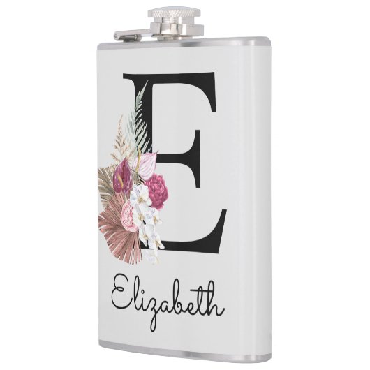Mit Monogramm Pink Boho Floral Initial E Flachmann (Links)