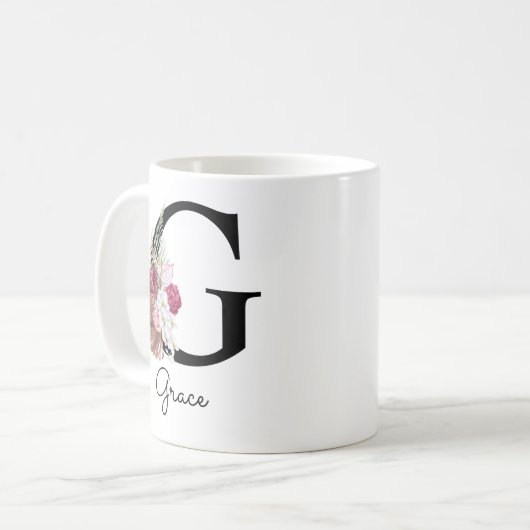 Mit Monogramm Pink Boho Floral Initial G Kaffeetasse (Vorderseite Links)