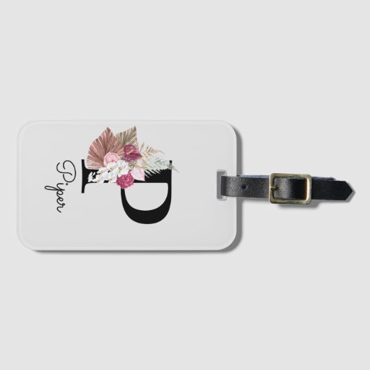 Mit Monogramm Pink Boho Floral Initial Gepäckanhänger (Vorderseite (Horizontal))
