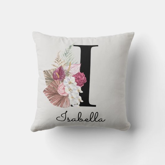 Mit Monogramm Pink Boho Floral Initial I Kissen (Rückseite)