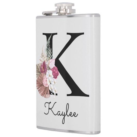 Mit Monogramm Pink Boho Floral Initial K Flachmann (Links)