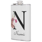 Mit Monogramm Pink Boho Floral Initial N Flachmann (Links)