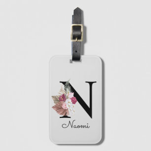 Mit Monogramm Pink Boho Floral Initial N Gepäckanhänger