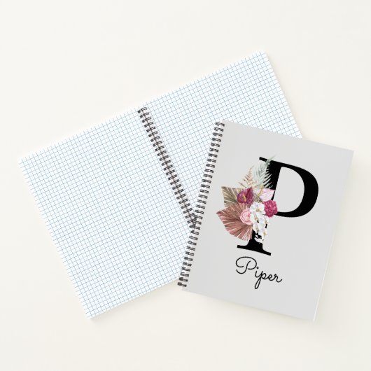 Mit Monogramm Pink Boho Floral Initial Notizblock (Innenseite)