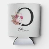 Mit Monogramm Pink Boho Floral Initial O Dosenkühler (Vorderseite)