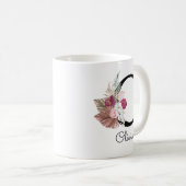 Mit Monogramm Pink Boho Floral Initial O Kaffeetasse (VorderseiteRechts)