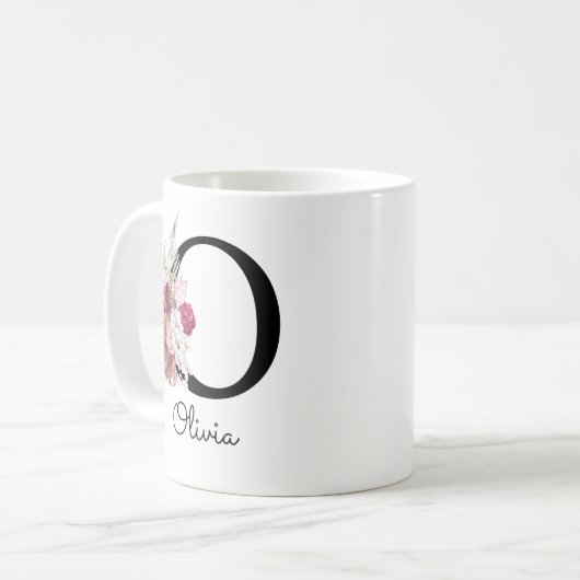 Mit Monogramm Pink Boho Floral Initial O Kaffeetasse (Vorderseite Links)