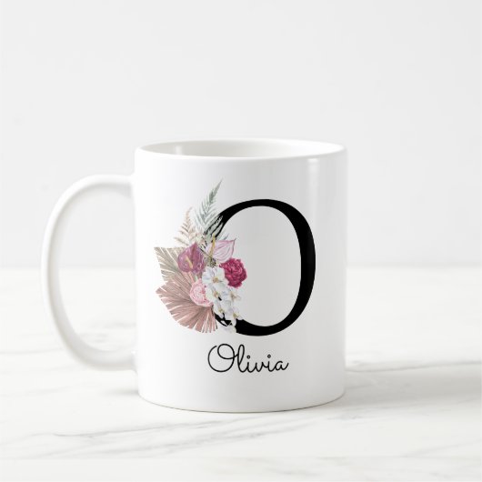 Mit Monogramm Pink Boho Floral Initial O Kaffeetasse (Links)