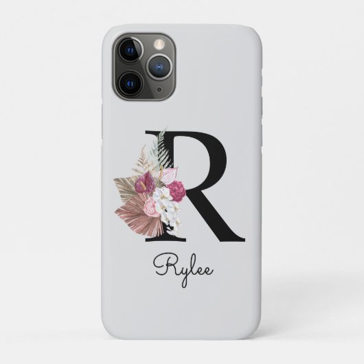 Mit Monogramm Pink Boho Floral Initial R Case-Mate iPhone Hülle (Rückseite)