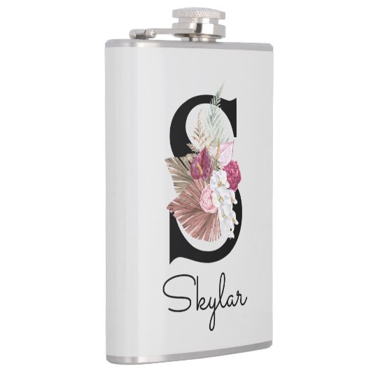 Mit Monogramm Pink Boho Floral Initial S Flachmann (Rechts)