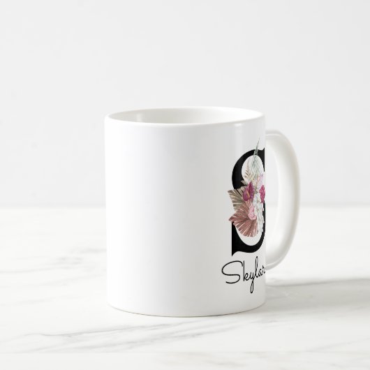 Mit Monogramm Pink Boho Floral Initial S Kaffeetasse (VorderseiteRechts)