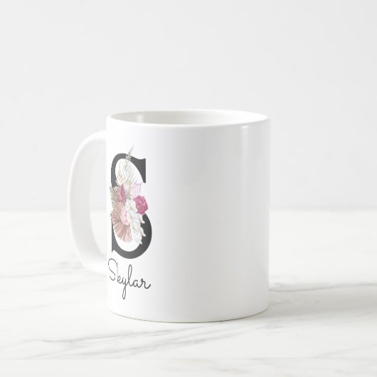 Mit Monogramm Pink Boho Floral Initial S Kaffeetasse (Vorderseite Links)