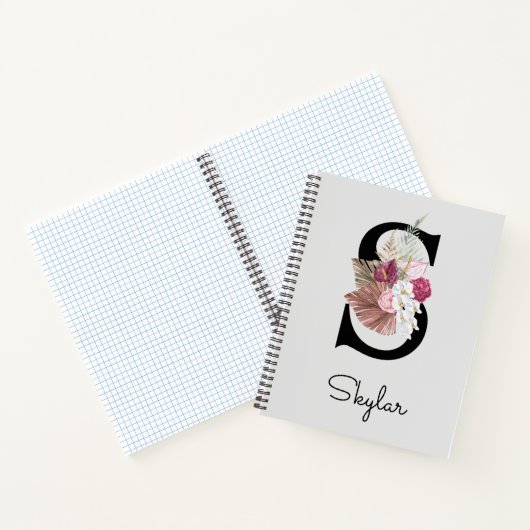 Mit Monogramm Pink Boho Floral Initial S Notizblock (Innenseite)