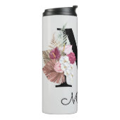 Mit Monogramm Pink Boho Floral Initial Thermosbecher (Nach links gedreht)