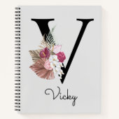 Mit Monogramm Pink Boho Floral Initial V Notizblock (Vorderseite)
