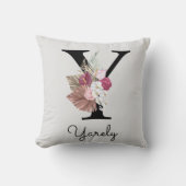 Mit Monogramm Pink Boho Floral Initial Y Kissen (Vorderseite)