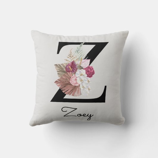 Mit Monogramm Pink Boho Floral Initial Z Kissen (Rückseite)