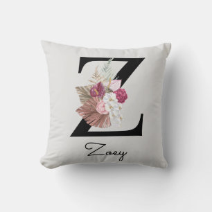 Mit Monogramm Pink Boho Floral Initial Z Kissen