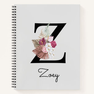 Mit Monogramm Pink Boho Floral Initial Z Notizblock