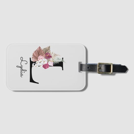 Mit Monogramm Pink Boho Girly Floral Initial L Gepäckanhänger (Vorderseite (Horizontal))