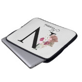 Mit Monogramm Pink Boho Girly Floral Initial N Laptopschutzhülle (Vorne Knopf)