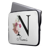 Mit Monogramm Pink Boho Girly Floral Initial N Laptopschutzhülle (Vorderseite Links)