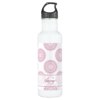 Mit Monogramm Pink Confetti Lace Polka Dot Mandala Edelstahlflasche