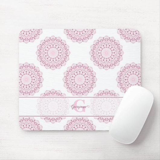 Mit Monogramm Pink Confetti Lace Polka Dot Mandala Mousepad (Mit Mouse)