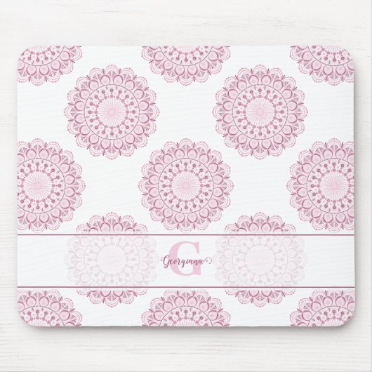Mit Monogramm Pink Confetti Lace Polka Dot Mandala Mousepad (Vorne)