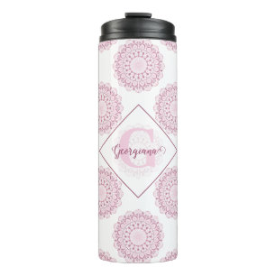 Mit Monogramm Pink Confetti Lace Polka Dot Mandala Thermosbecher