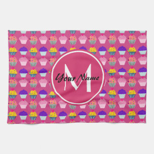 Mit Monogramm Pink Cupcakes, Personalisierter Name Handtuch