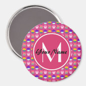 Mit Monogramm Pink Cupcakes, Personalisierter Name Magnet (Vorderseite/Rückseite)