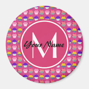 Mit Monogramm Pink Cupcakes, Personalisierter Name Magnet
