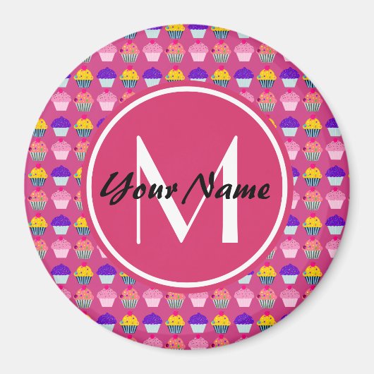 Mit Monogramm Pink Cupcakes, Personalisierter Name Magnet (Vorne)
