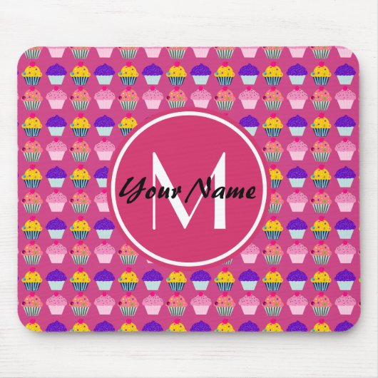 Mit Monogramm Pink Cupcakes, Personalisierter Name Mousepad (Vorne)