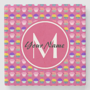 Mit Monogramm Pink Cupcakes, Personalisierter Name Steinuntersetzer