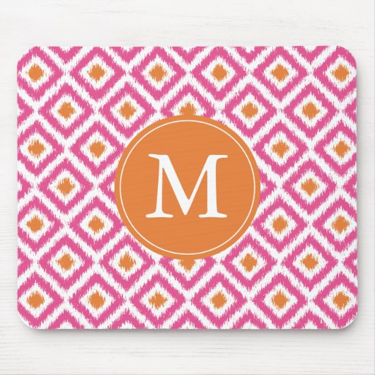 Mit Monogramm Pink Diamonds Ikat Pattern Mousepad (Vorne)