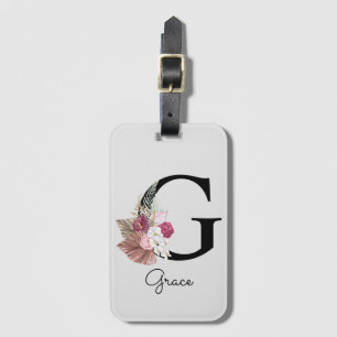 Mit Monogramm Pink Floral Initial G Gepäckanhänger