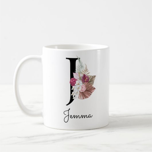 Mit Monogramm Pink Floral Initial J Kaffeetasse (Links)