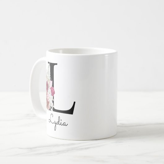 Mit Monogramm Pink Floral Initial L Kaffeetasse (Vorderseite Links)