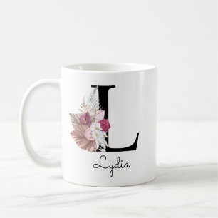 Mit Monogramm Pink Floral Initial L Kaffeetasse