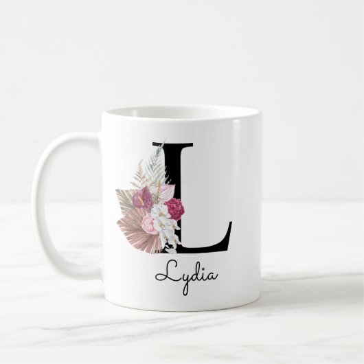 Mit Monogramm Pink Floral Initial L Kaffeetasse (Links)