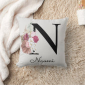 Mit Monogramm Pink Floral Initial N Kissen (Decke)