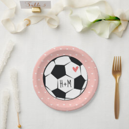 Mit Monogramm Pink-Fußball-Hochzeit Pappteller
