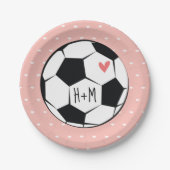 Mit Monogramm Pink-Fußball-Hochzeit Pappteller (Vorderseite)