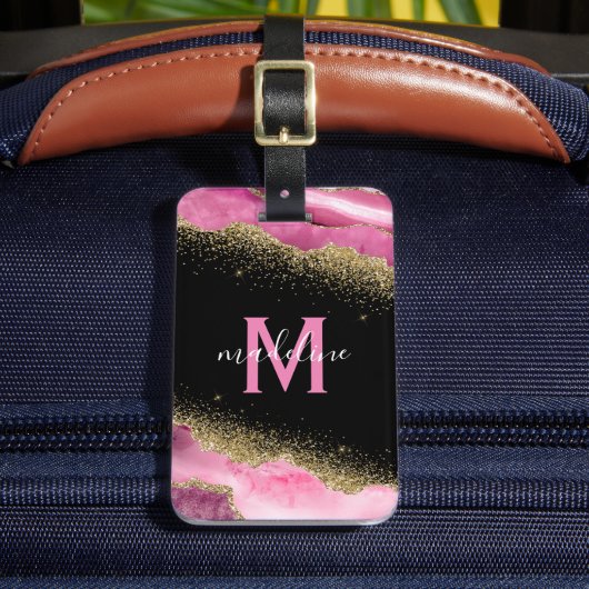 Mit Monogramm Pink Geode Agate Gepäckanhänger (Vorderseite Insitu 2)