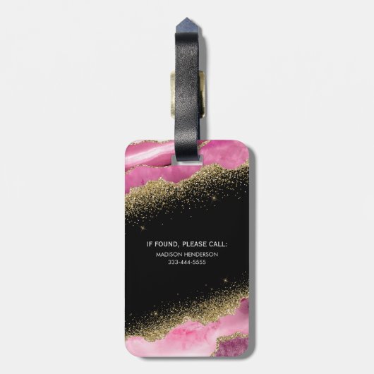 Mit Monogramm Pink Geode Agate Gepäckanhänger (Rückseite vertikal)