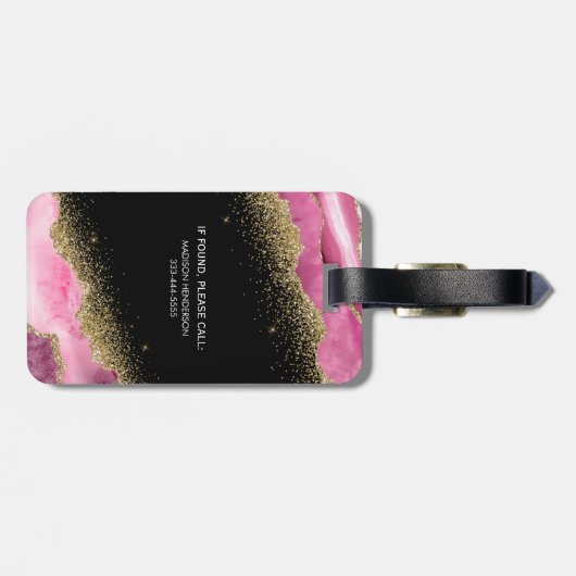 Mit Monogramm Pink Geode Agate Gepäckanhänger (Rückseite horizontal)