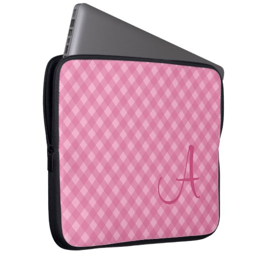 Mit Monogramm Pink Gingham Laptop Sleeve (Vorne Rechts)