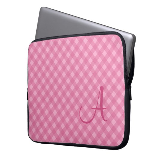 Mit Monogramm Pink Gingham Laptop Sleeve (Vorderseite Links)